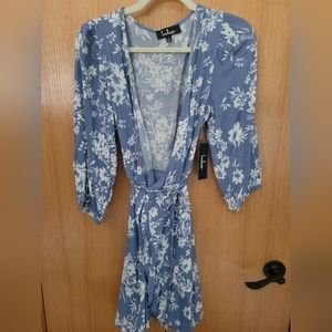 Lulus Light Blue Floral Mini Wrap Dress